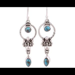 Delicate Silver Drop Earrings - Faux Stone Insets